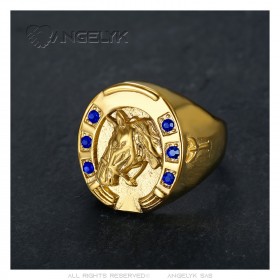 Anello a ferro di cavallo Blu Camargue Traveller Acciaio Oro IM#23716
