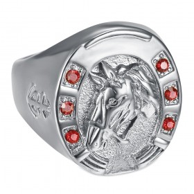 Bague fer à cheval Rubis rouge Camargue Voyageur Acier Argent   IM#23720