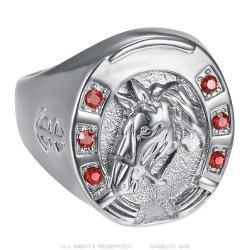 Horseshoe Ring Red Ruby Camargue Traveller Steel Silver IM#23721