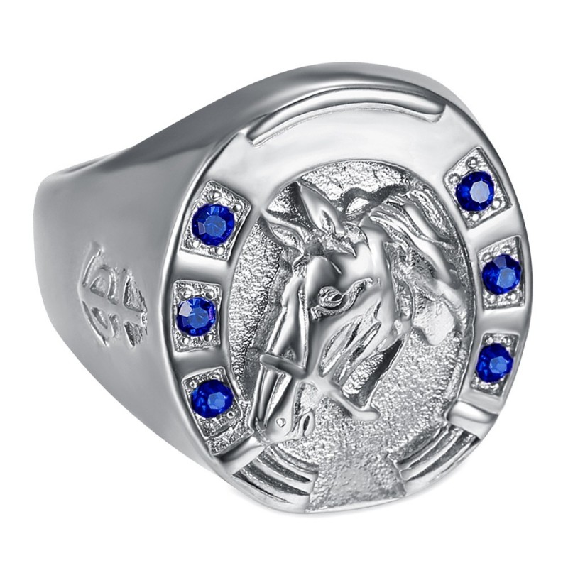 Herradura Anillo Azul Camargue Viajero Acero Plata IM#23726