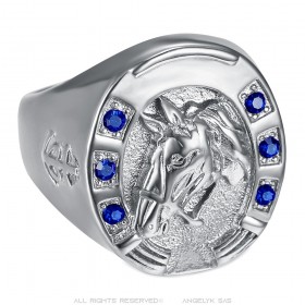 Horseshoe Ring Blue Camargue Traveller Steel Silver IM#23727