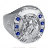 Bague fer à cheval Saphir bleu Camargue Voyageur Acier Argent   IM#23727