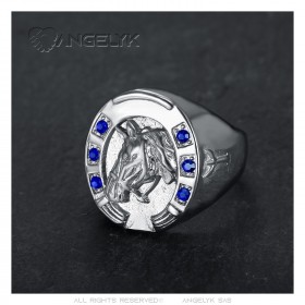 Anello a ferro di cavallo Blu Camargue Traveller Acciaio Argento IM#23728