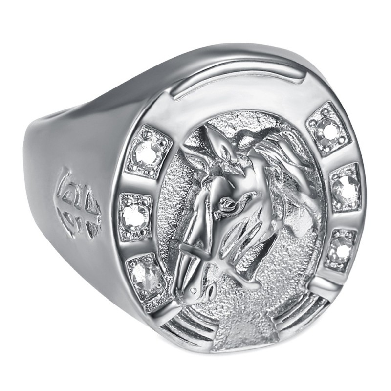 Bague fer à cheval Diamant Camargue Voyageur Acier Argent   IM#23740