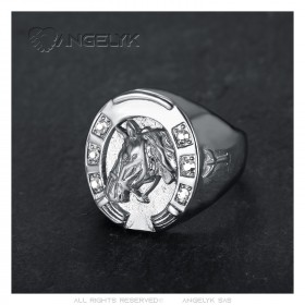 Bague fer à cheval Diamant Camargue Voyageur Acier Argent   IM#23742