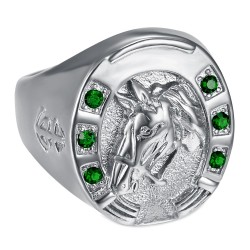 Anello a ferro di cavallo Verde smeraldo Camargue Traveller Acciaio Argento IM#23747