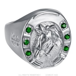 Horseshoe Ring Emerald Green Camargue Traveller Steel Silver IM#23748