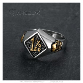 Ring 1% Biker kleiner Siegelring Mann Totenkopf Stahl Gold   IM#23756