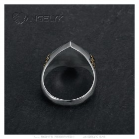 Bague 1% biker petite chevalière homme Crâne Acier Or   IM#23757