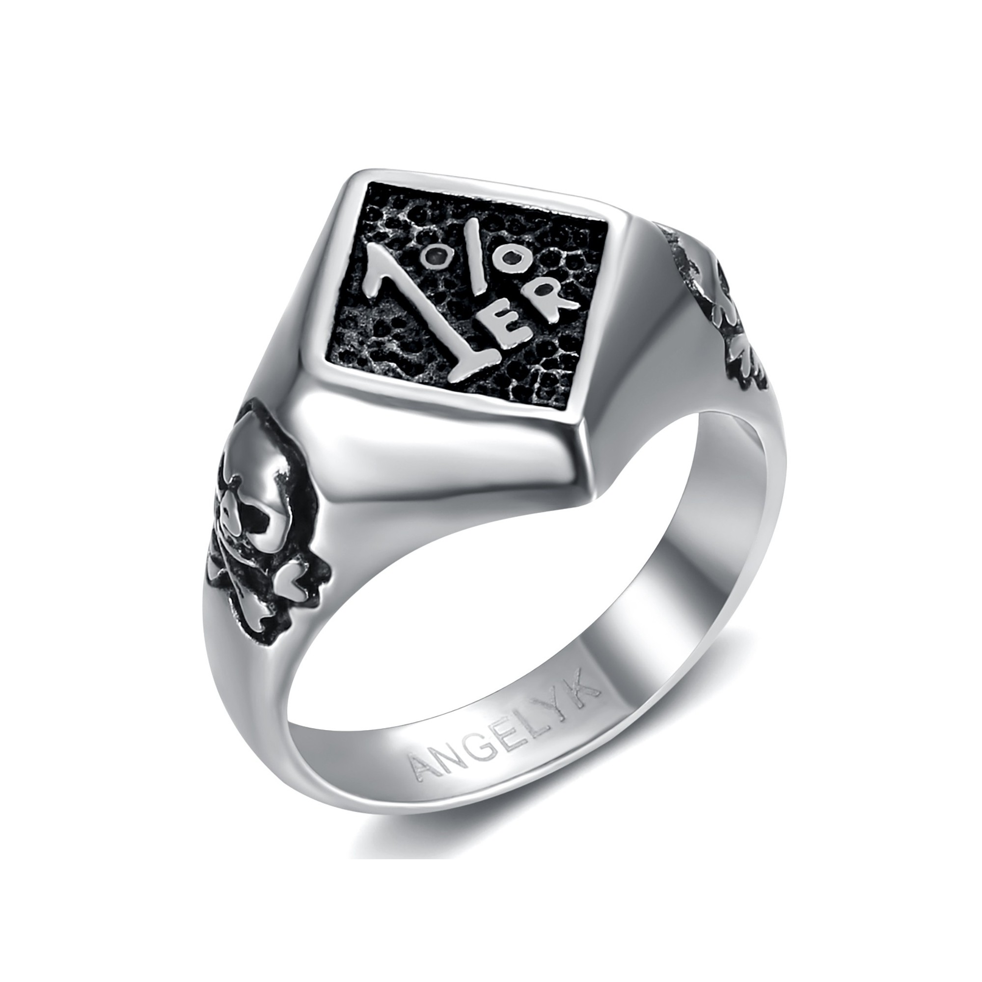 Bague 1% biker petite Chevalière homme Crâne pirate Acier argent