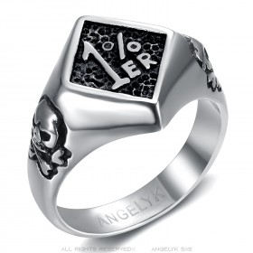 Bague Chevalière Biker Crâne Tibias Croisés Argenté   IM#23762