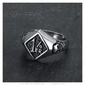 Bague 1% biker petite chevalière homme Crâne Acier Argent   IM#23763