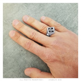 Ring 1% Biker kleiner Siegelring Mann Totenkopf Stahl Silber   IM#23764