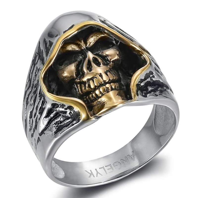 Reaper Anillo Motorista Cráneo Cabeza Acero Inoxidable Oro Plata IM#23767