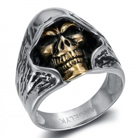 Anello Reaper Biker Skull Head Acciaio inossidabile Argento Oro IM#23774