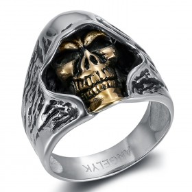 Reaper Anillo Motorista Cráneo Cabeza Acero Inoxidable Plata Oro IM#23774