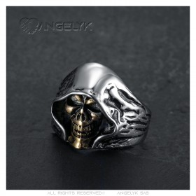 Bague faucheuse Biker Skull Tête Acier inoxydable Argent Or   IM#23776