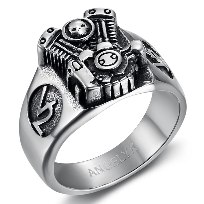 Ring Signet Ring Engine Cylinder Biker Triker Skull   IM#23781