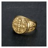 Chevalière Ring Medal Cross Saint Benedict Pope Gold Steel IM#23790