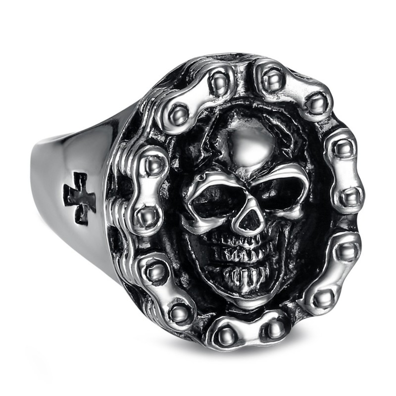 Hombres Biker Anillo Moto Cadena Cráneo Templario Acero inoxidable IM#23795