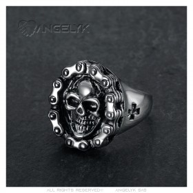 Bague biker Homme Chaîne de Moto Skull Templier Acier inoxydable   IM#23797