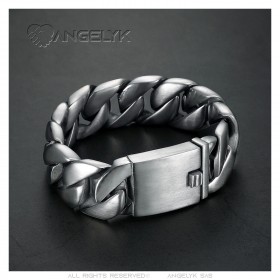 Large Bracelet Gourmette Grosses Mailles Acier Mate  IM#23813