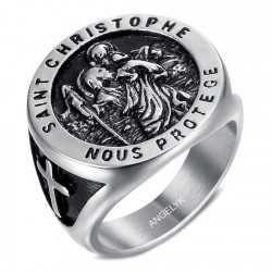 Saint Christopher Ring Patron of Travelers Gold and Black   IM#23834