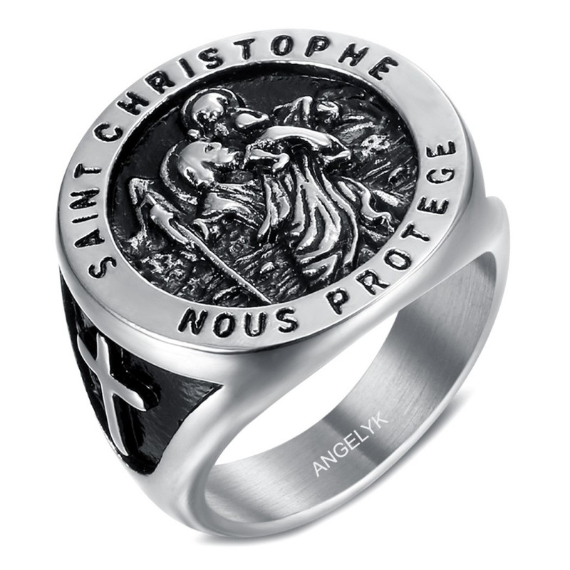 Saint Christopher Ring Patron der Reisenden Gold und Schwarz   IM#23834