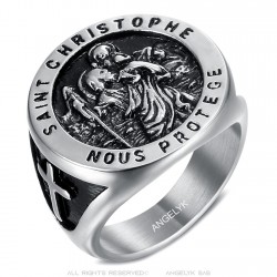 Saint Christopher Ring Patron of Travelers Gold and Black   IM#23835