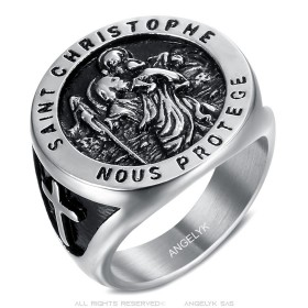 Bague Saint Christophe Patron des voyageurs Argent et Noir   IM#23835