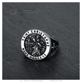 Anillo San Cristóbal Patrón de los Viajeros Oro y Negro   IM#23836