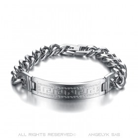 Men's Silver Curb Bracelet Greek Key Stainless Steel IM#23873