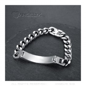 Men's Silver Curb Bracelet Greek Key Stainless Steel IM#23875