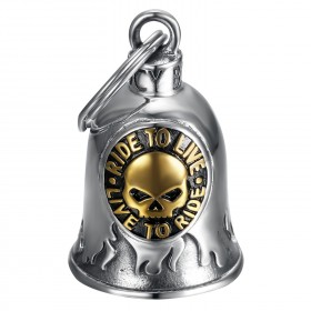 Motorcycle Bell Mocy Bell Skull Ride to Live Stainless Steel Silver Gold IM#23878