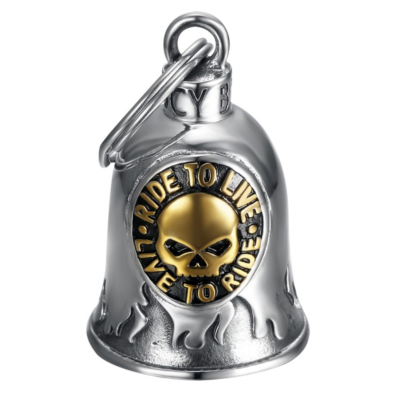 Campanello per moto Mocy Bell Skull Ride to Live Acciaio inossidabile Argento Oro IM#23878