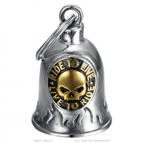 Campanello per moto Mocy Bell Skull Ride to Live Acciaio inossidabile Argento Oro IM#23879