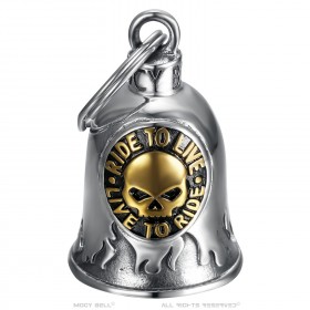 Motorcycle Bell Mocy Bell Skull Ride to Live Stainless Steel Silver Gold IM#23879