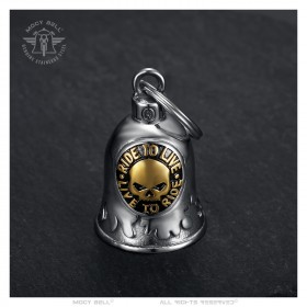 Campanello per moto Mocy Bell Skull Ride to Live Acciaio inossidabile Argento Oro IM#23880