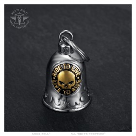Motorcycle Bell Mocy Bell Skull Ride to Live Stainless Steel Silver Gold IM#23880