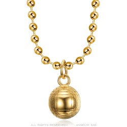 Pendant pétanque ball and chain Stainless steel Gold IM#23909