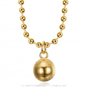 Pendant pétanque ball and chain Stainless steel Gold IM#23909