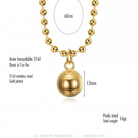 Pendant pétanque ball and chain Stainless steel Gold IM#23910