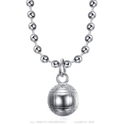 Pendant pétanque ball and chain Stainless steel Silver IM#23916