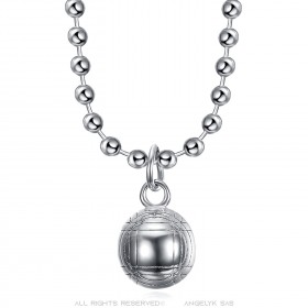 Pendant pétanque ball and chain Stainless steel Silver IM#23916