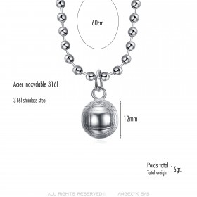 Pendentif boule de pétanque et chaîne Acier inoxydable Argent  IM#23917