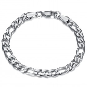 Gourmette homme bracelet maille figaro Acier inoxydable Argent  IM#23928