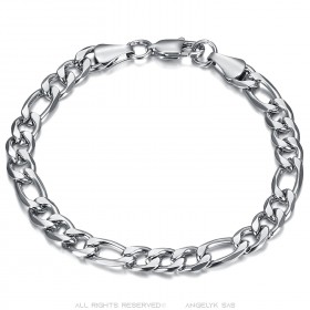 Gourmette homme bracelet maille figaro Acier inoxydable Argent  IM#23929