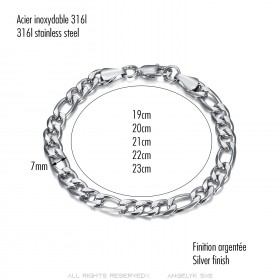 Gourmette homme bracelet maille figaro Acier inoxydable Argent  IM#23930