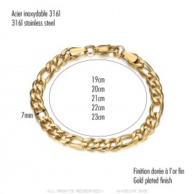 Men's bracelet figaro mesh Stainless steel Gold IM#23936