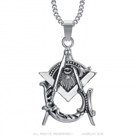 Médaillon Pendentif Franc-Maçonnerie Maître Acier Argenté  IM#23941